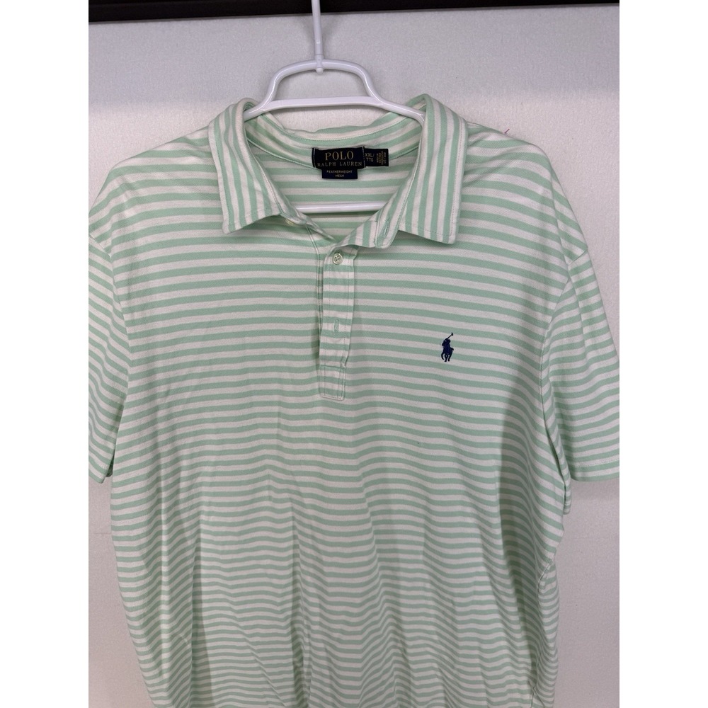 Polo Ralph Lauren Men's Light Green White Stripe Cotton‎ Mesh Polo Size XXL